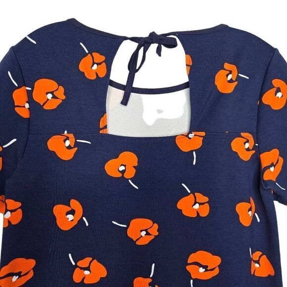 Draper James Poppy Ponte Knit Shift Dress Sz Small Floral Short Sleeve Navy Blue - Picture 8 of 10